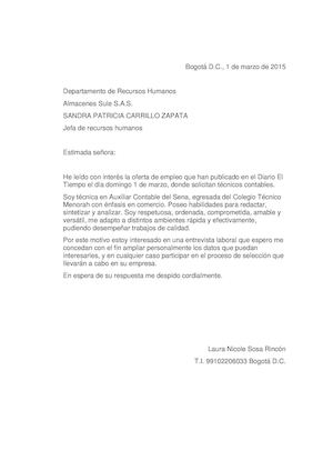 CARTA HOJA DE VIDA