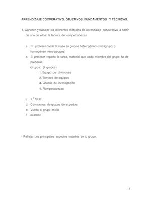 Aprendizaje Cooperativo: objetivos, fundamentos y técnicas