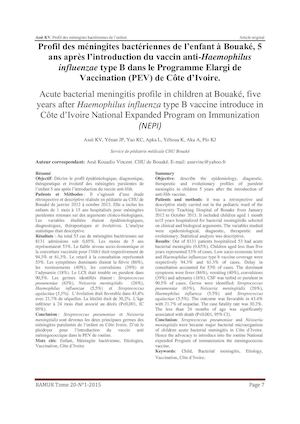 3. Profil Des Méningites Bactériennes De L’enfant À Bouaké.