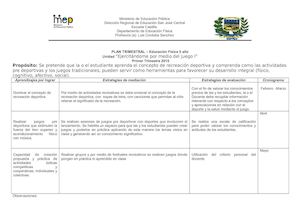 E ) Plan Trimestral Primaria