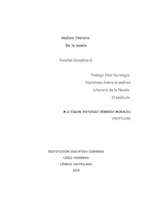 Análisis Literario Crepusculo Yonatan