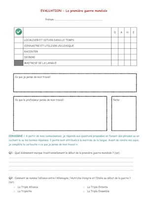 3° - Première guerre mondiale - Evaluation