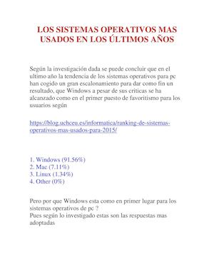 Los Sistemas Operativos Mas Usados En Los ÚLtimos Años