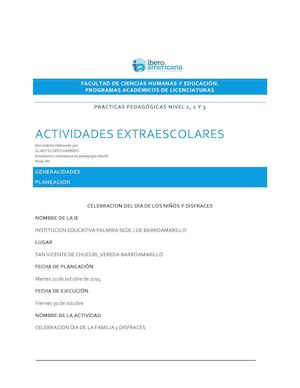 Planeacion De Actividad Extracurricular