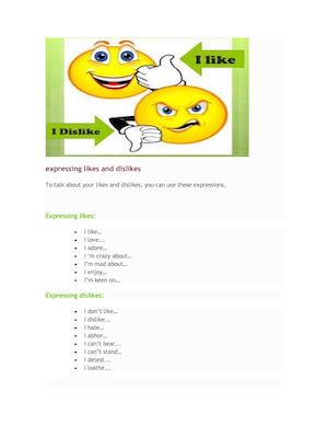 Expressing Likes And Dislikes