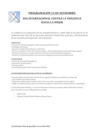 Programación Dia 25 Contra La Violencia De Género (Plan De Igualdad) Docx