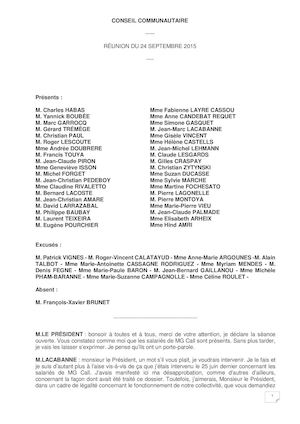 Compte-rendu du conseil communautaire du 24 septembre 2015