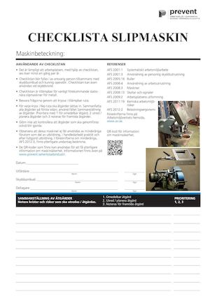 Checklista Maskinsakerhet Slipmaskin