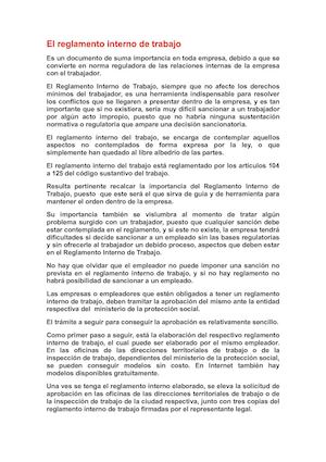 El Reglamento Interno De Trabajo 2015