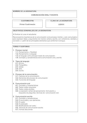 1 Comunicación Oral Y Escrita