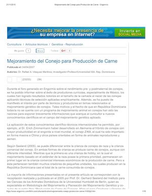 Mejoramiento Del Conejo Para Producción De Carne Engormix