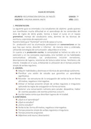 Guia De Estudio Septimo Grado Ingles 2015