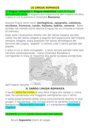 Dalle Lingue Romanze Alla Lingua Sarda