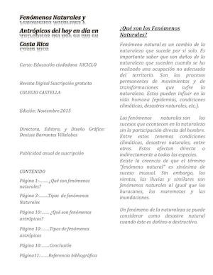 Fenómenos Naturales Y Antrópicos del Hoy En Día En Costa Rica
