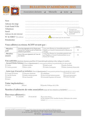 Bulletin Adhésion Asso Déclaré + Mutuelle + Scic