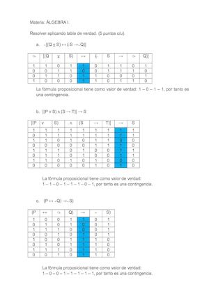 ÁLgebra I Tablas De Verdad 10%