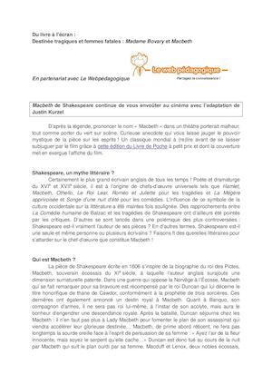 Destinée tragiques et femmes fatales : Macbeth