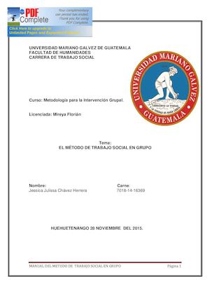 EL MÉTODO DE TRABAJO SOCIAL EN GRUPO