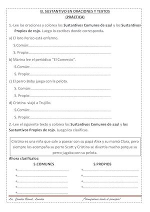 El Sustantivo En Oraciones Y Textos