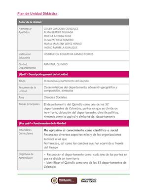 Unidad Didactica Mi Bello Quindio