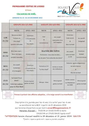 Programme Vacances de Noel 2015 - Centre de loisirs 3-11 ans