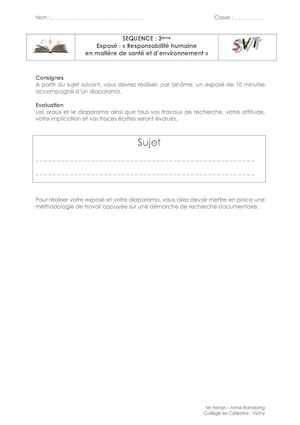 Carnet De Bord Exposé Svt 3ème