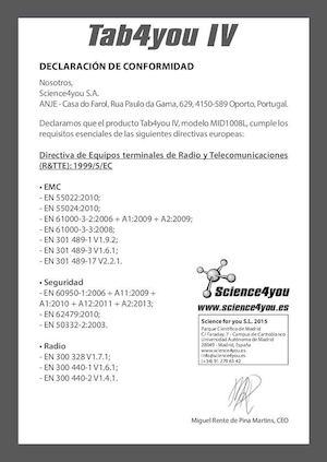Declaracao Conformidade Tab4you Iv Es
