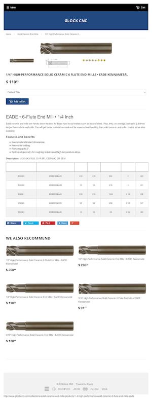 1/4 Inch 6 Flute Solid Ceramic End Mills