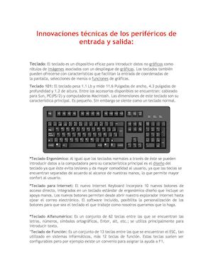 Innovaciones Técnicas De Los Periféricos De Entrada Y Salida
