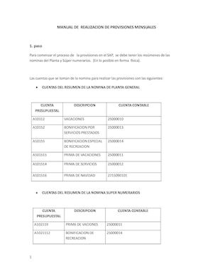 Manual De Realizacion De Provisiones Mensuales