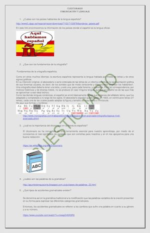 Comunicacion Y Lenguaje Cuestionario