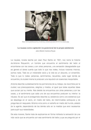 La nausea como captación no-posicional de la propia existencia