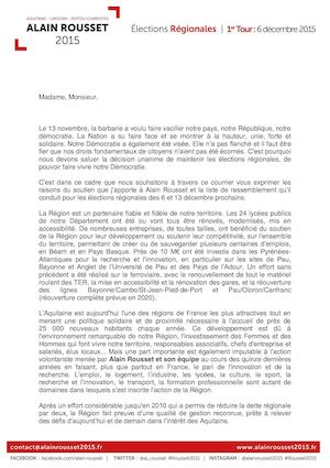 Lettre de soutien des élus du 64 à Alain ROUSSET