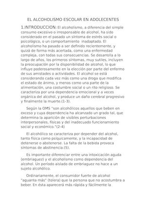 El Alcoholismo Escolar En Adolecentes