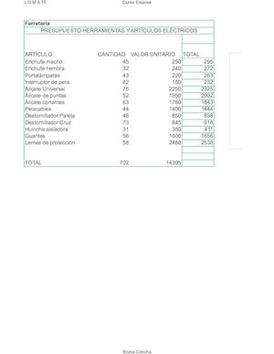 Excel N°6 Prosupuesto Eléctrico