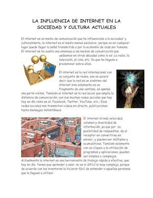 La Influencia De Internet En La Sociedad Y Cultura Actuales