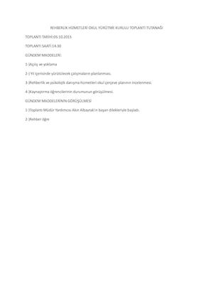 Rehberli̇k Hi̇zmetleri̇ Okul Yürütme Kurulu Toplanti Tutanaği