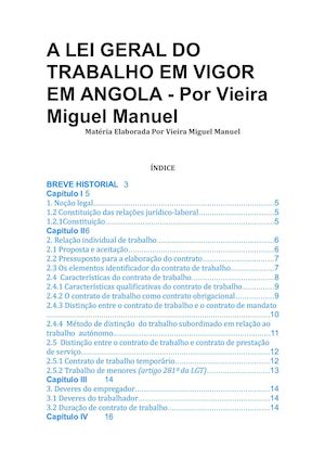 A LEI GERAL DO TRABALHO EM VIGOR EM ANGOLA
