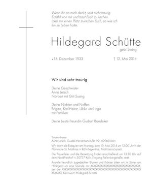 Traueranzeige Tante Hilde