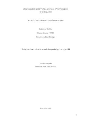 Katarzyna Osińska, Rafy koralowe – ich znaczenie i zagrażające im czynniki
