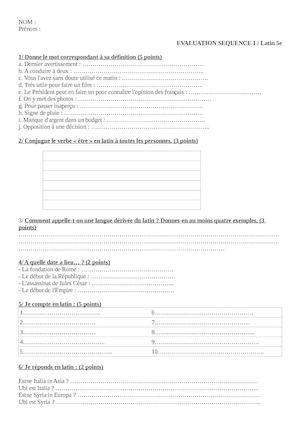 éValuation Sequence 1 5e à La Découverte De La Langue Latine