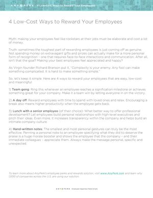 4 Low Cost Ideas To Reward Your Employees From AnyPerk