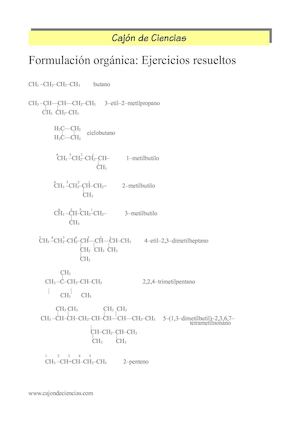 EJERCICIOS DE FORMULACIÓN ORGÁNICA