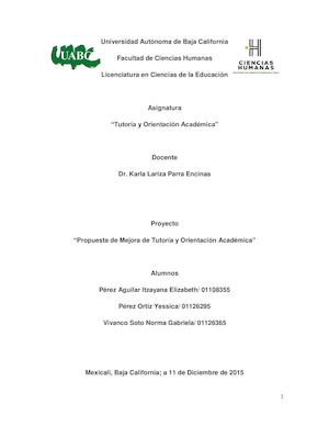 Proyecto "Tutoría y Orientación Académica"