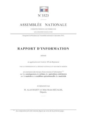 Rapport parlementaire sur les conséquences du rythme des opérations extérieures sur le maintien en condition opérationnelle des matériels