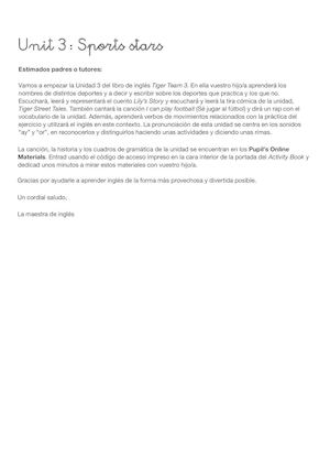 Letter to parents -  Unit 3 - Sports