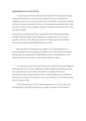 Comentario De Texto Lírico
