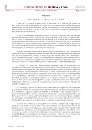 LOMCE. Educación Primaria. Principios Metodológicos [Currículo CyL)