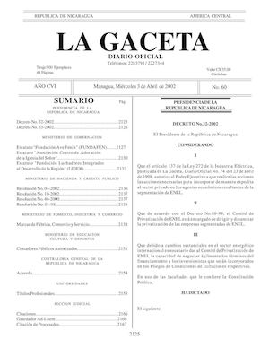 Gaceta No 60 Miércoles 3 De Abril 2002