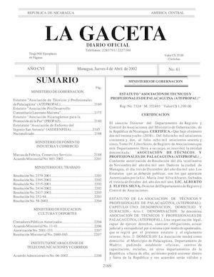 Gaceta No 61 Jueves 4 De Abril 2002